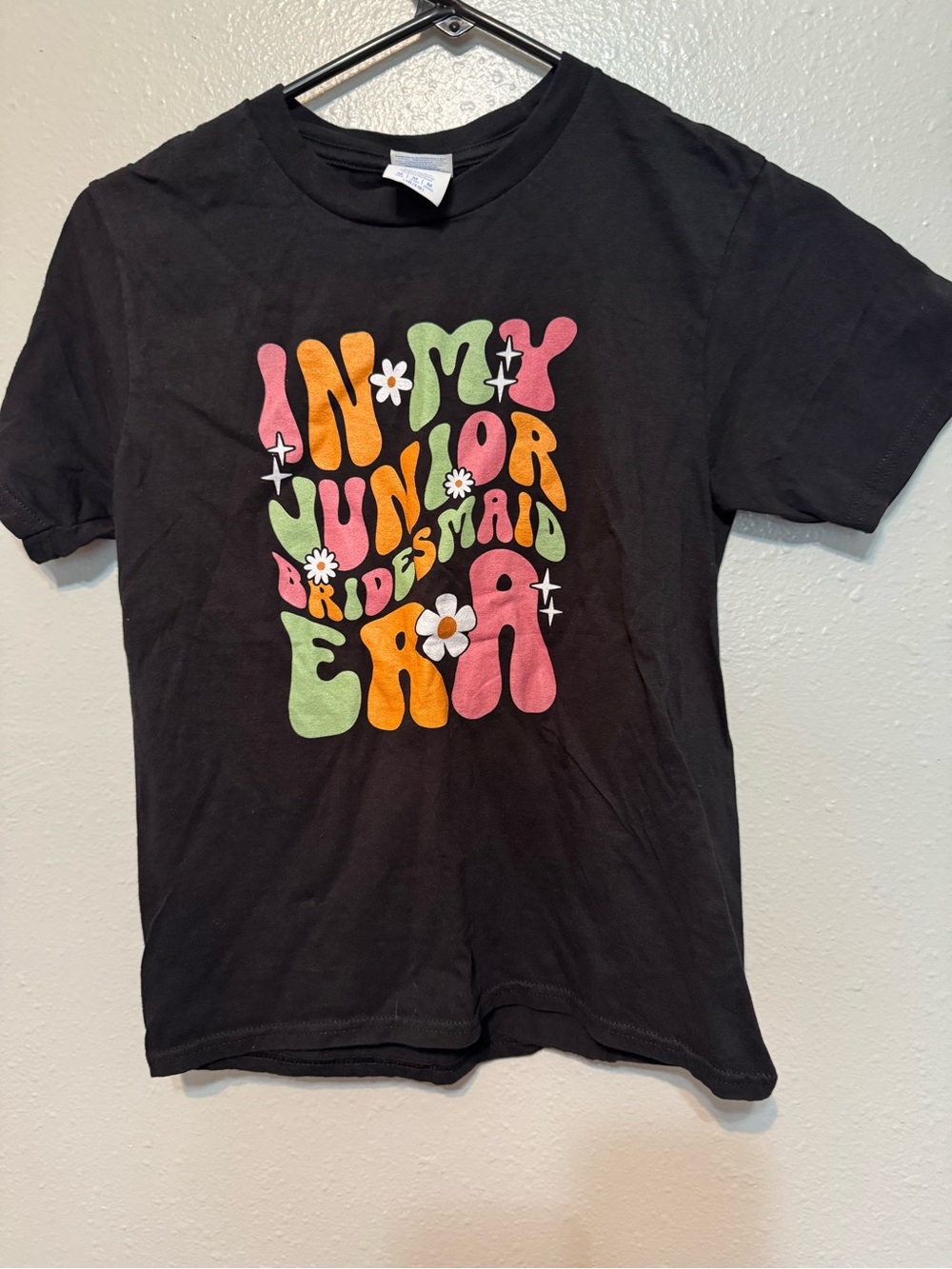 Kids Black “In My Junior Bridesmaid Era” Tee with Colorful Retro Text